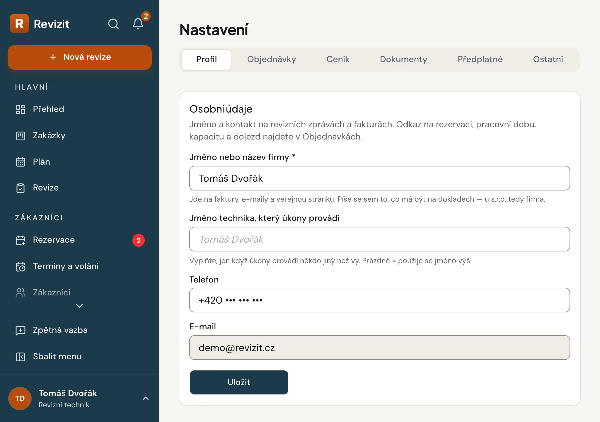 Nastavení v aplikaci Revizit